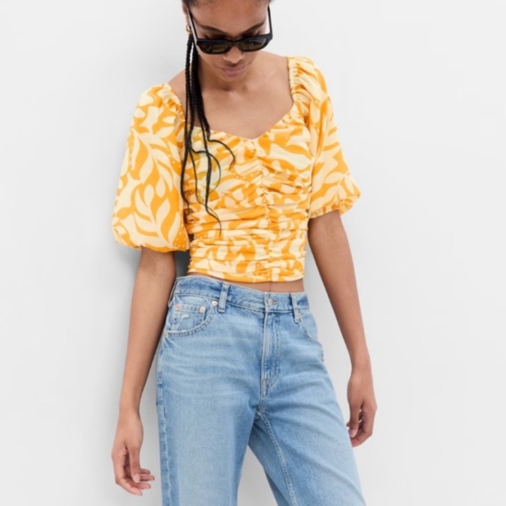 Women's Gap Yellow S/S Puff Sleeve Blouse #665292-99 - Size: XL